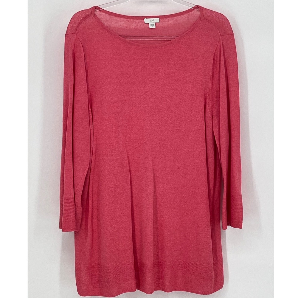 J.JILL Lightweight Sweater Women Large Pink Linen Blend 3/4 Sleeve Tunic Flaws
